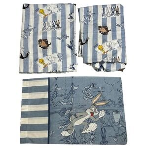 Vintage Warner Bros Looney Tunes Bugs Bunny Tweety Sylvester Twin Sheet Set 1996